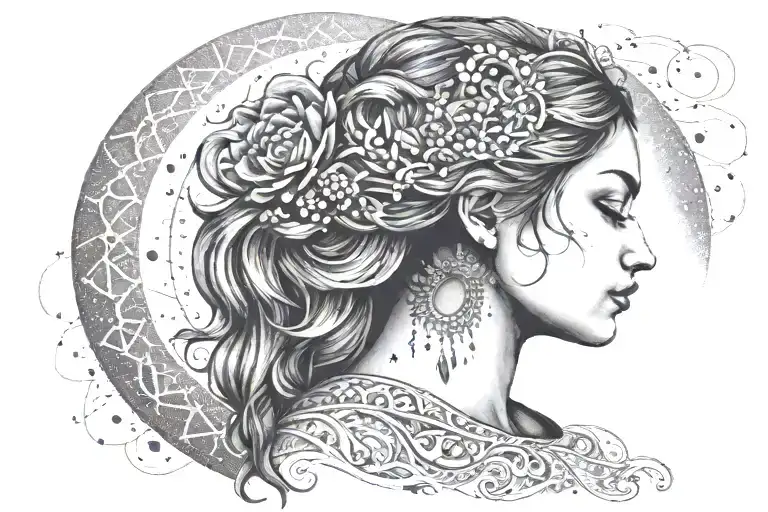 Mandal Moon With Girl Side Profile