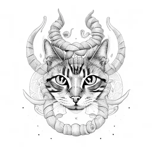 Cornucopia Pouring Cat Head And Bull Tattoo In Mandala