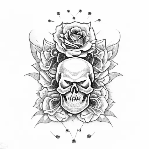 Skull With Roses And Wings In Ar Deco Style