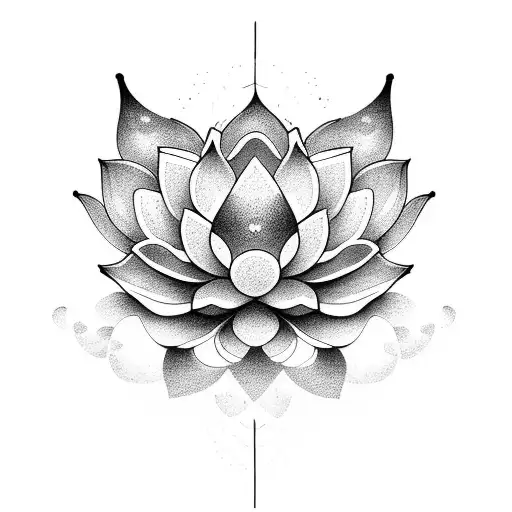 A Minimalist Symmetrical Tattoo Featuring A Delicate Lotus Flower With Intricate Dotwork Details