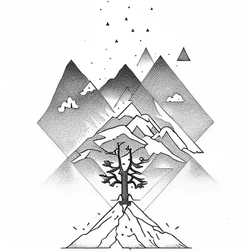 A Majestic Mountain And Tree Landscape With A Dog And Cat Exploring Life And Death