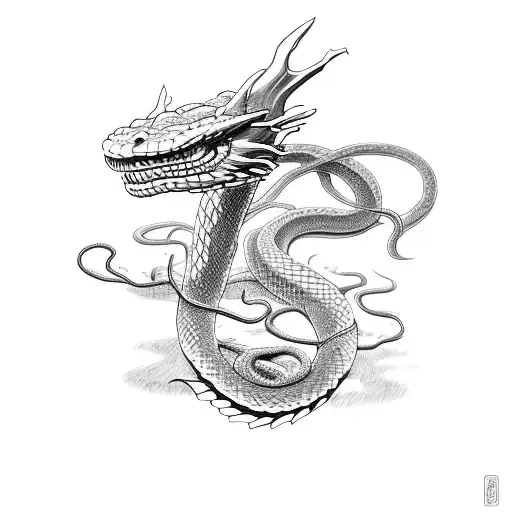 A Snake And Dragon Intertwined In A Battle Scene