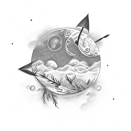 Long Moon With Leafs And Arrow Point