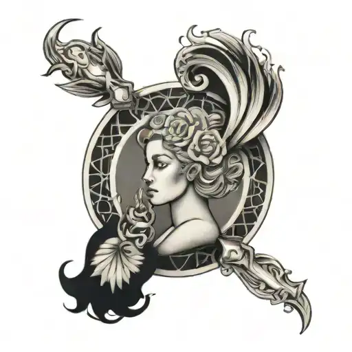 A Tattoo Design Featuring A Mentor Guiding A Virgo And Scorpio Symbol Towards Peace And Beauty
