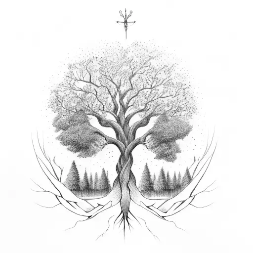 A Beautiful Tree With Roots Representing The Boy's Journey And Perseverance