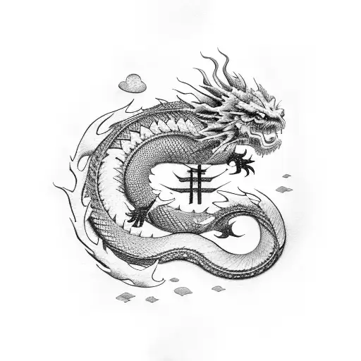 Japanese Dragon Black And Red Combination