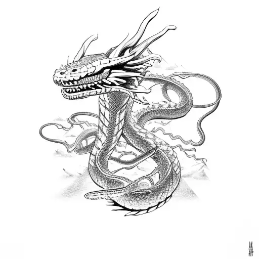A Snake And Dragon Intertwined In A Battle Scene