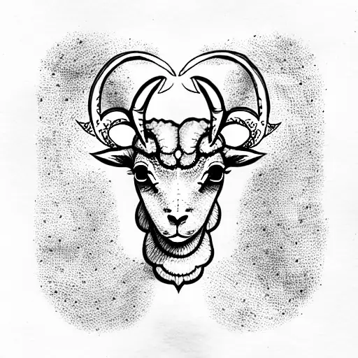 A Lamb With Two Large Horns With A Star Between The Horns