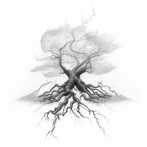 Lightning Striking A Tree And Penetrating Roots