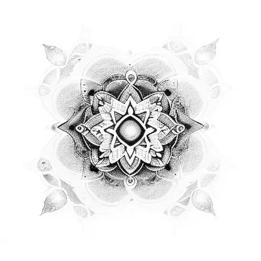 A Dotwork Mandala Design Featuring Religious Symbols And Roses