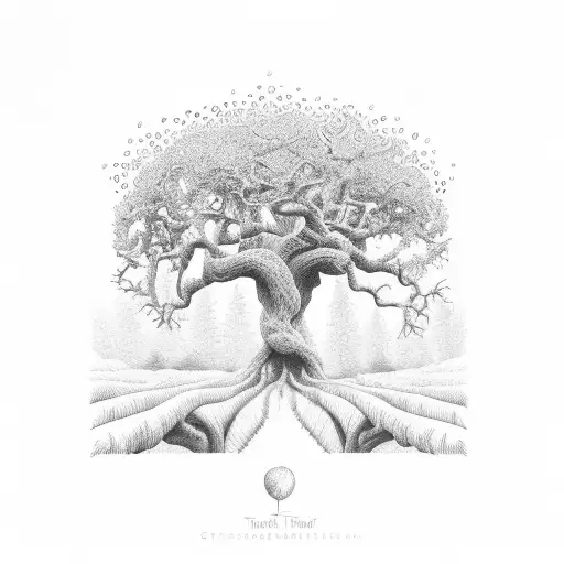 Oak Tree With Big Strawberry Inside The Roots