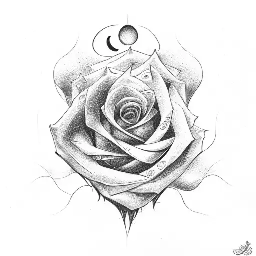 Rose With Moon And Karma Sign