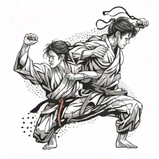 An Abstract Representation Of Martial Arts Movements Intertwined With Anime Characters