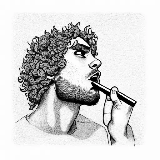 Cigarette In The Mouth Of A Curly Guy