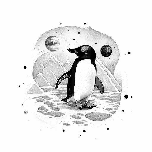 A Penguin Swimming Through Space Surrounded By Hard To Imagine Space Artifacts