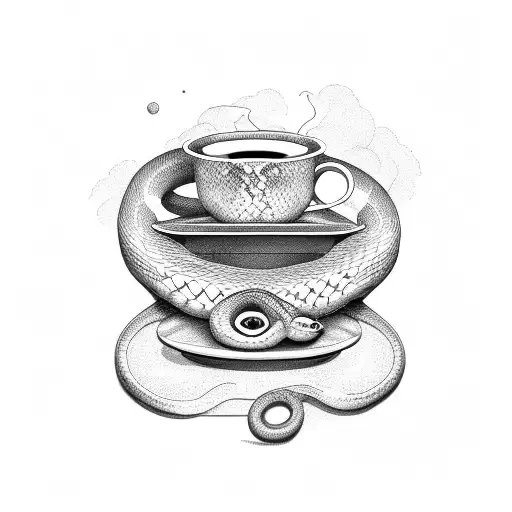 A Snake Wraps Around A Cup Of Tea That Stands On A Book