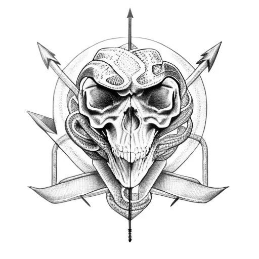 Snake Arround Skull With Arrow