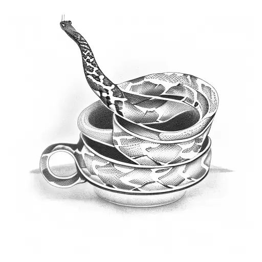 A Snake Wraps Around A Cup Of Tea That Stands On A Book