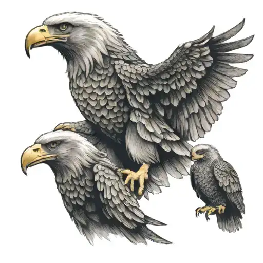 Eagle With 2 Baby Eagles