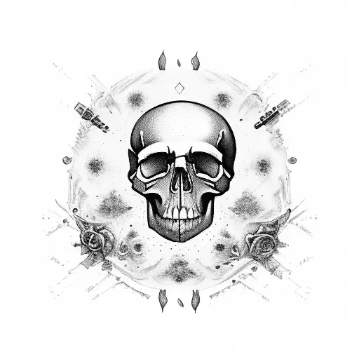 A Detailed Illustration Of A Painter's Palette With Black Candles And A Skull