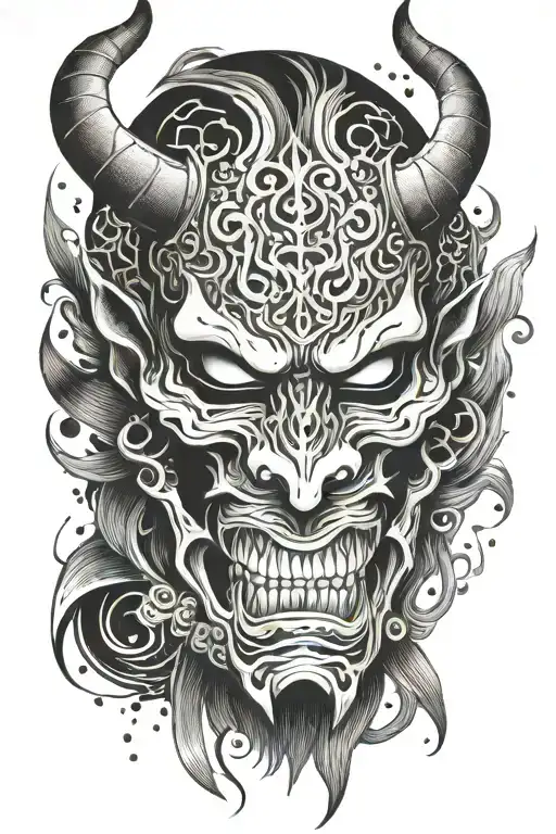 Oni Mask Split In Half With A Skull