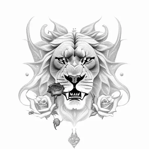 Roaring Lion With Roses