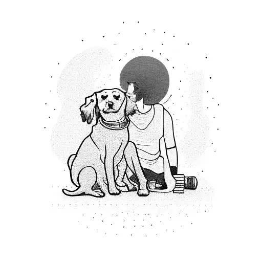 Man With His Dog Looking Off Into The Sunset