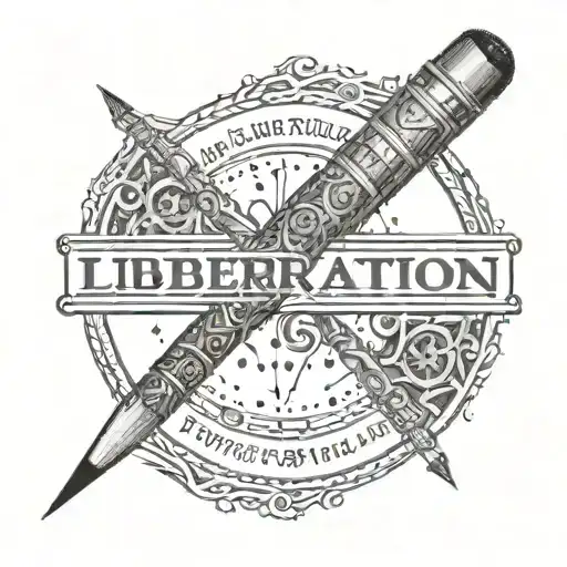 A Pencil Developing Into A Weapon With The Word Liberation In Arabic