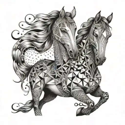 A Horse Adorned With Intricate Geometric Patterns And Symbols From The Cosmos