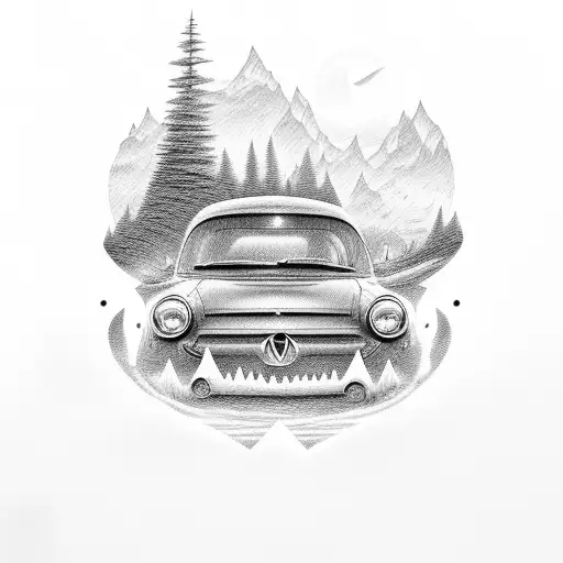 Car With Headlights On On A Cliff At Night