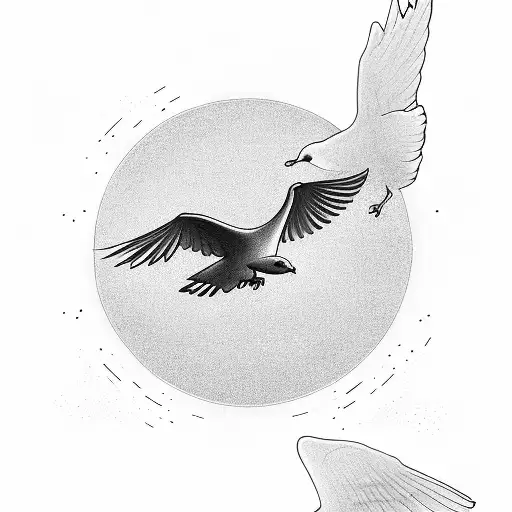 Dove Flying Towards The Sun And The Tail Has 'Riha' Written