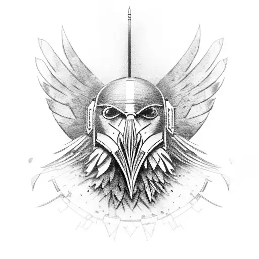 A Raven With A Viking Helmet And A Computer Motherboard As Its Feathers