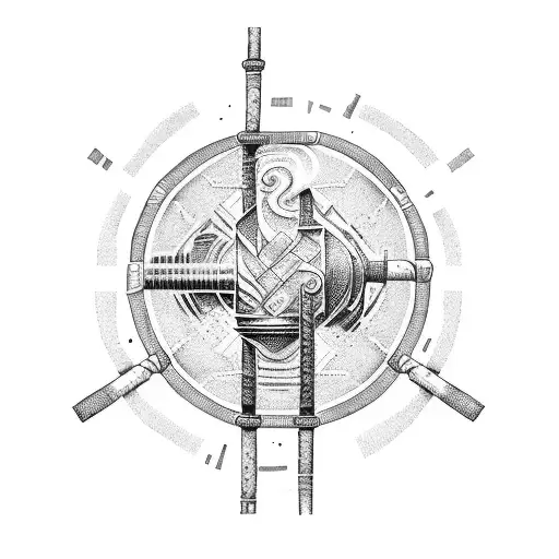 Combine The Elements Of Pipeline Construction And Roman Warriors In A Dotwork Tattoo Design