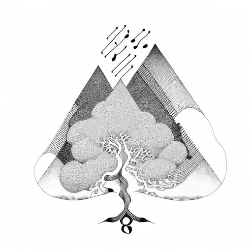 A Tree Made Of Musical Notes With Roots In The Shape Of Mountains