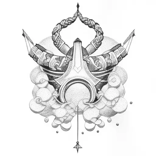 A Dotwork Tattoo Of A Sagittarius Symbol Intertwined With Smoke Tendrils