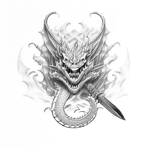 A Katana Slicing Through A Dragon's Scale