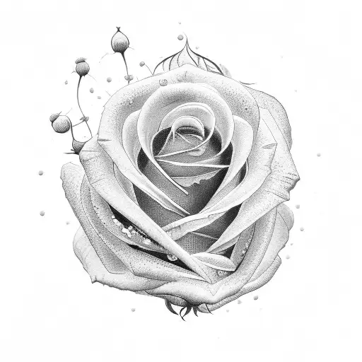 A Dotwork Tattoo Of A Rose Intertwined With A Prescription Pill Bottle