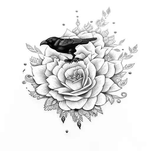 A Crow Perched On A Bed Of Flowers