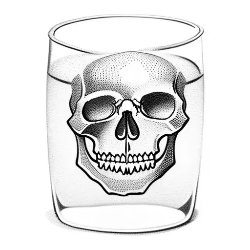 A Cocktail Glass With Skull Ice Cubes And A Cherry
