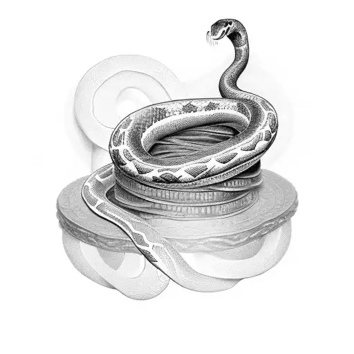 A Tattoo Of A Snake Wrapped Around A Stack Of Money With A Dotwork Style