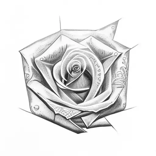 A Tattoo Of A Rose Made Of Dollar Bills In Dotwork Style