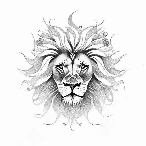 Feminine Lion Head With Flowers