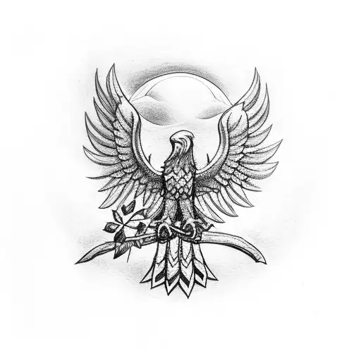 Forest With Polish Eagle In Front And Holding Christian Cross