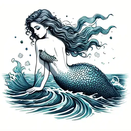 Mermaid On Rock Sea Waves