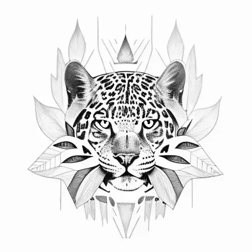 Sudamerican Indian With A Jungle Behind And A Jaguar