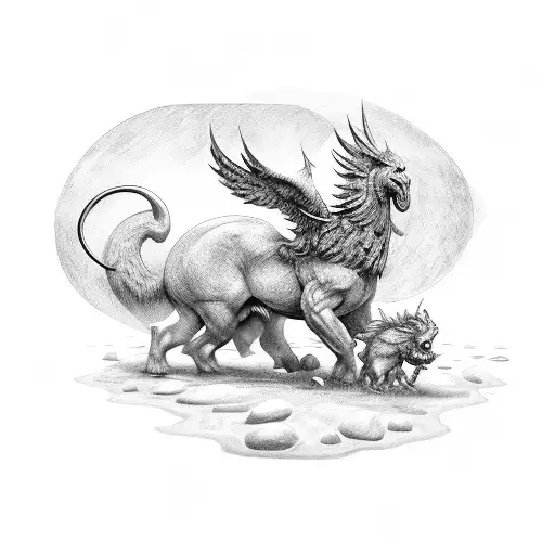 A Historical Strongman Battling A Mythical Creature In A Nature Setting