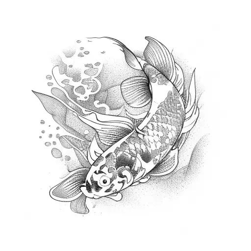 Koi Fish Skeleton With Flowers