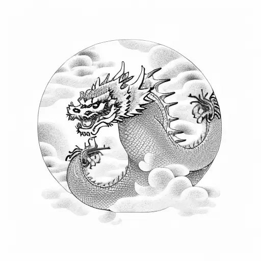 Japanese City With Dragon And Samurai Behind The Sky Building