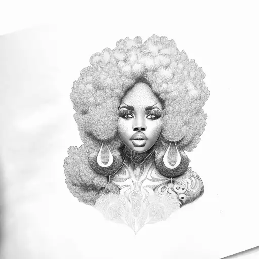Black Woman With An Afro Adorned With Dotwork Makeup