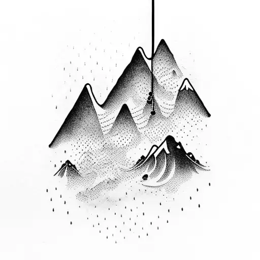 Rain Chain With Bottom Raindrop Filled With Mountain Scene